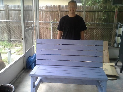 Nick made a garden bench for his wife without using power tools
